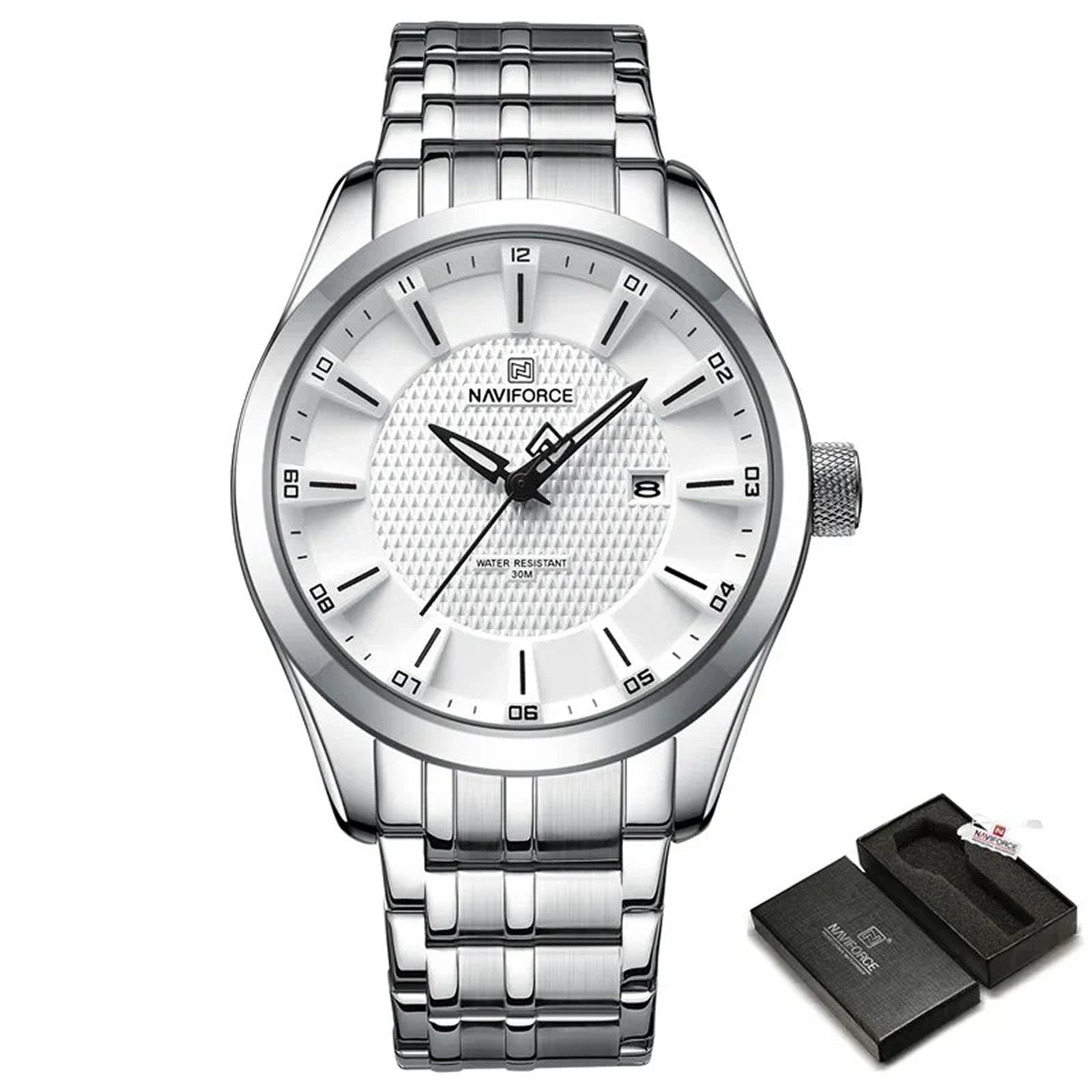 NAVIFORCE NF8032 Sports Watch - Stainless Steel with White Dial